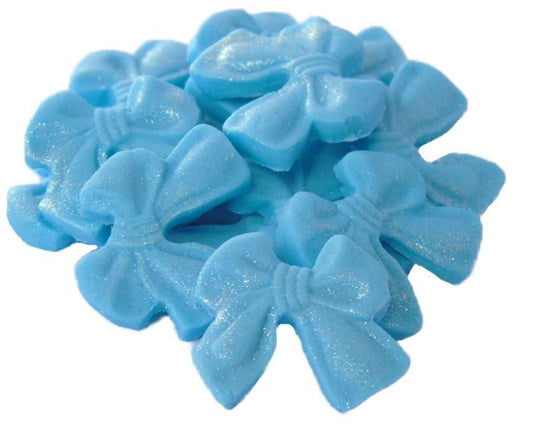 12 Handmade Glittered Coloured Cute Bows Cupcake Toppers
