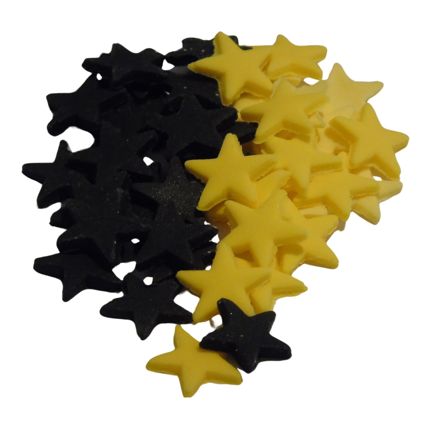 40 Black and Yellow mix of edible stars on a white background