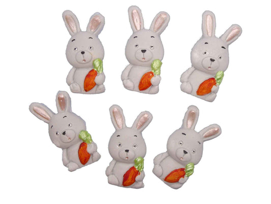 6 Easter grey Rabbits Baby Shower Edible Cupcake Toppers