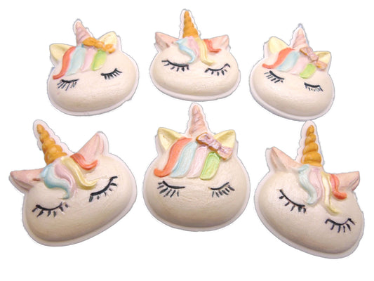 Set 6 unicorn faces handmade cupcake topper decorations