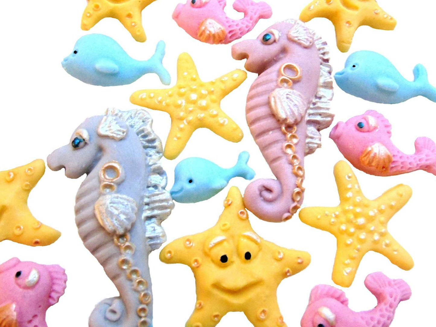 Glittered & Coloured Sea Life Cupcake & Cake Decorations