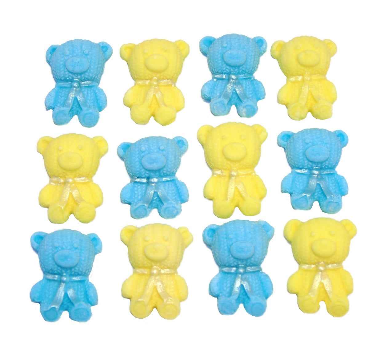 12 Cute Mix Coloured & White Teddies Edible Cupcake Toppers
