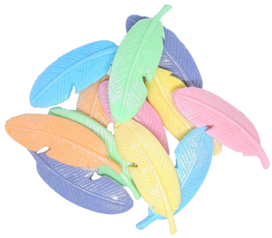 12 Edible Mixed Coloured Glittered Feathers Vegan Cupcake Toppers