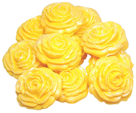 12 Yellow Medium Glittered edible Coloured Roses
