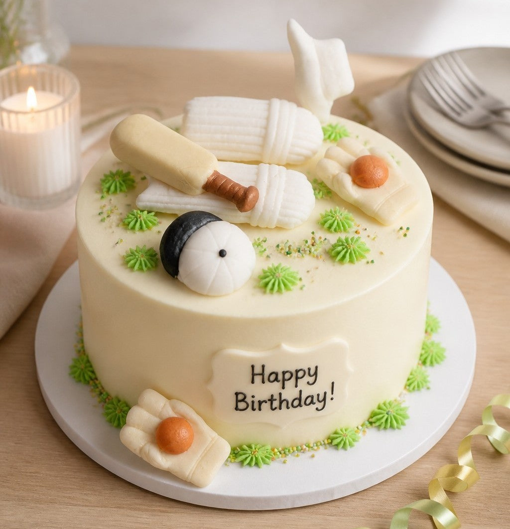 Farthers day cake decorated with cricket toppers