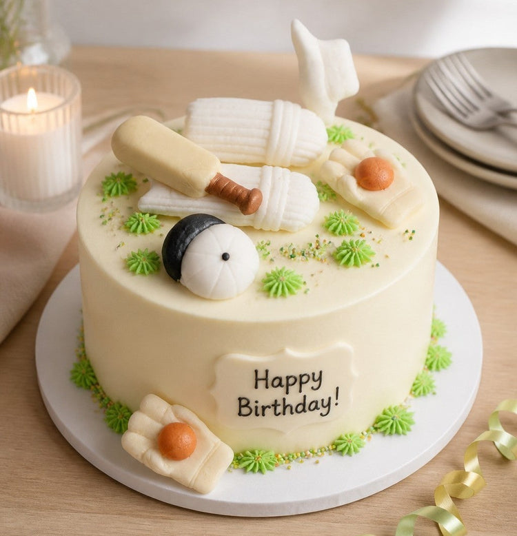 Farthers day cake decorated with cricket toppers