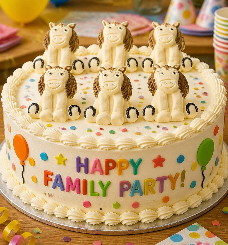 6 Horses on topt of a family party cake