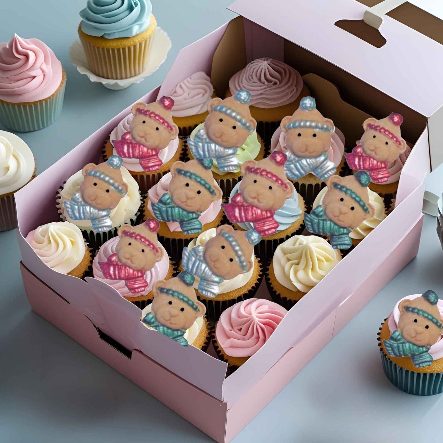 12 Bear Faces Edible Christmas Cupcake Cake Toppers