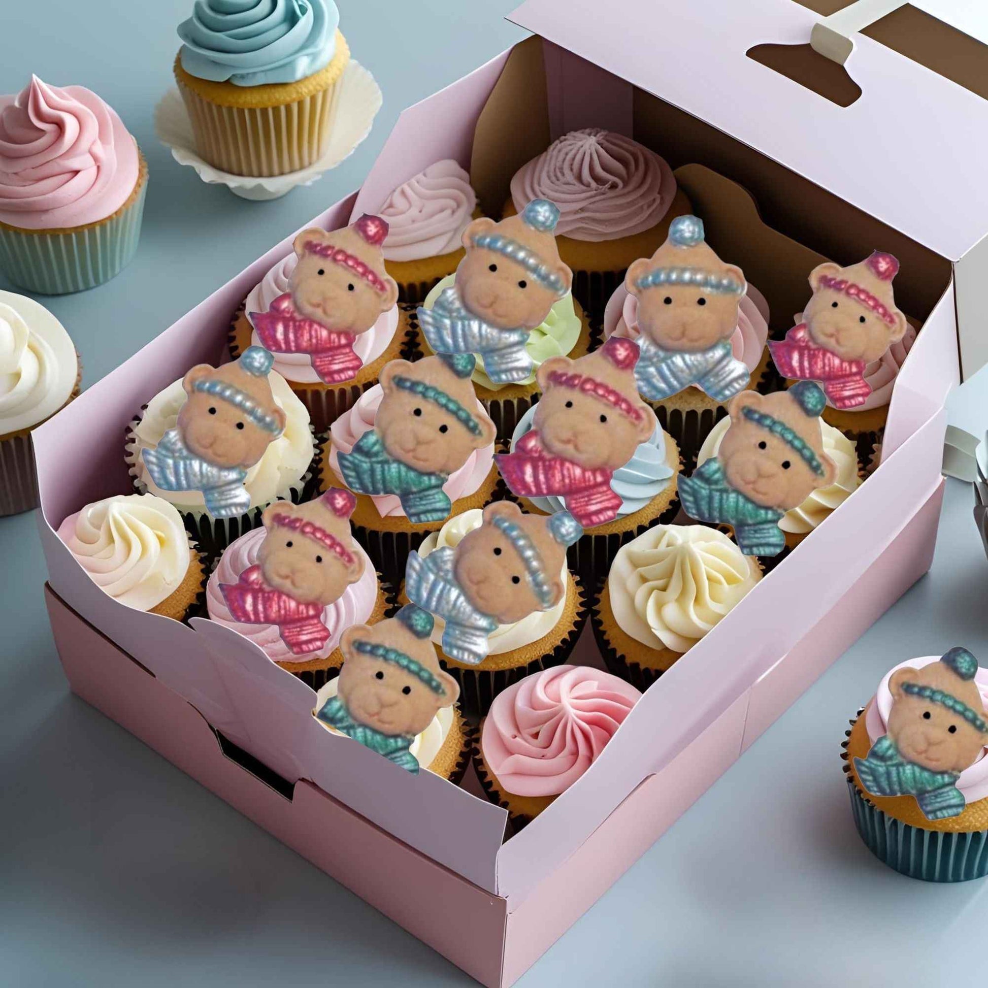 12 Bear Faces Edible Christmas Cupcake Cake Toppers