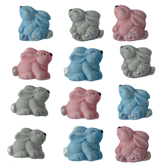 12 Easter Coloured Rabbits Baby Shower Edible Cupcake Toppers