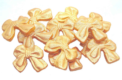 12 Handmade Glittered Coloured Cute Bows Cupcake Toppers