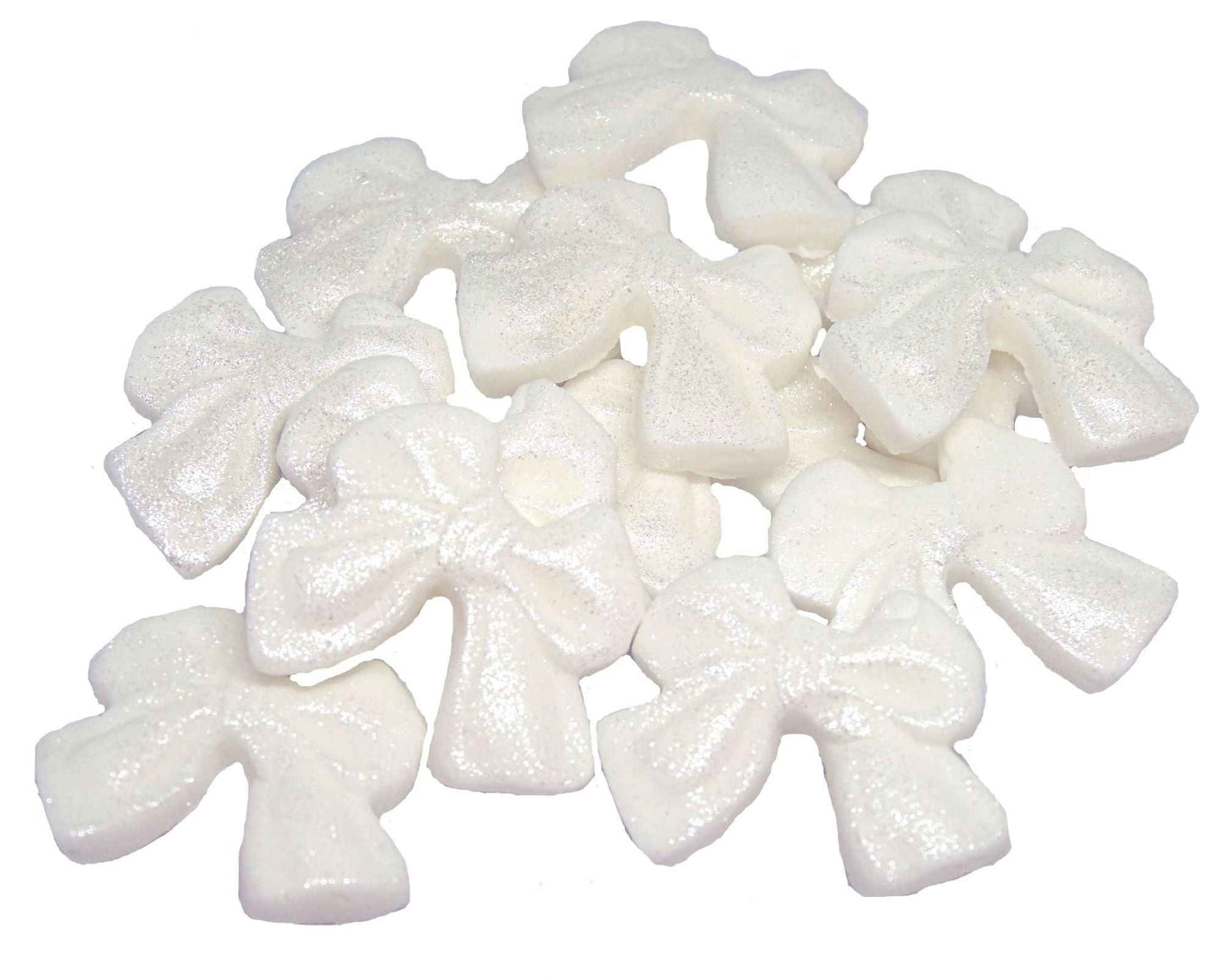 12 Handmade Glittered Coloured Cute Bows Cupcake Toppers