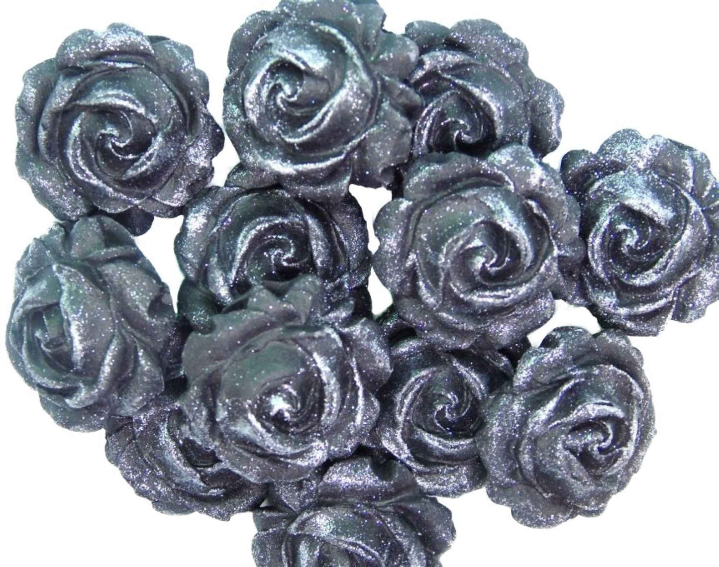 12 Glittered Coloured Roses Vegan Edible Cupcake Toppers