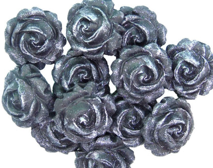 12 Glittered Coloured Roses Vegan Edible Cupcake Toppers