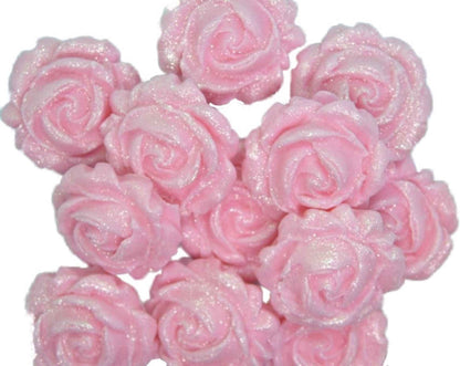 12 Glittered Coloured Roses Vegan Edible Cupcake Toppers