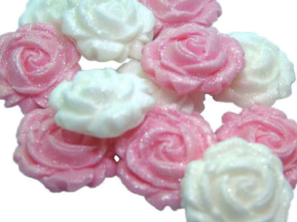 12 Glittered Mix Coloured Roses Cupcake Cake Toppers