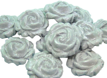 12 Glittered Coloured Roses Vegan Edible Cupcake Toppers