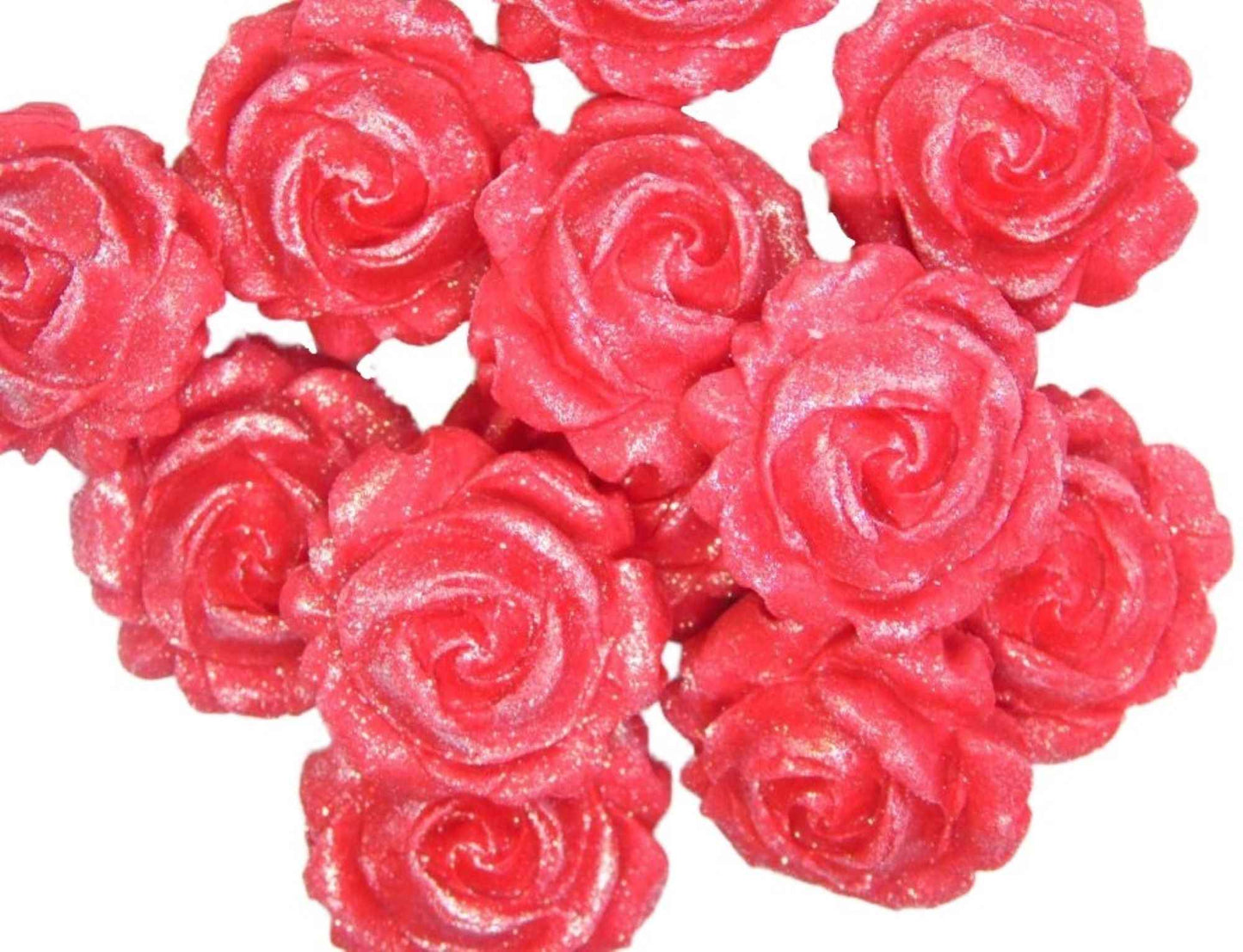 12 Glittered Coloured Roses Vegan Edible Cupcake Toppers