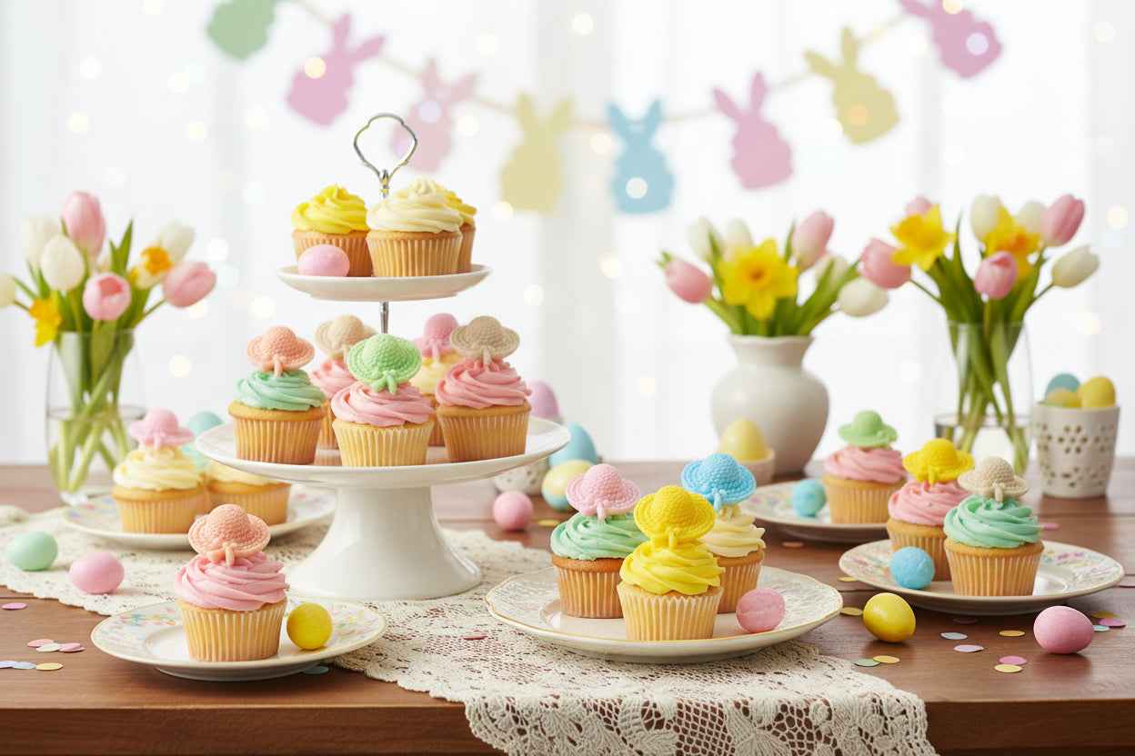 12 Easter Bonnets Colourful Edible Cupcake Toppers