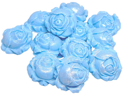 12 Glittered Blue Rose Buds Edible Vegan Cupcake Cake Toppers