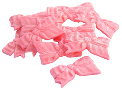 12 Edible Pink Fine Glittered Bows Cupcake Toppers