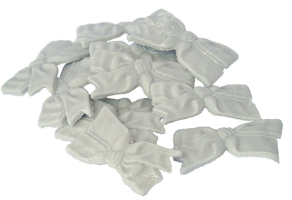 12 Edible Silver Fine Glittered Bows Cupcake Toppers