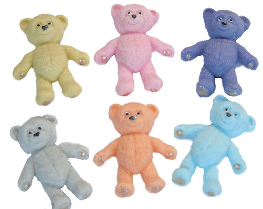 12 Vegan Coloured Sugar Paste Teddies Edible Teddy Cupcake Toppers