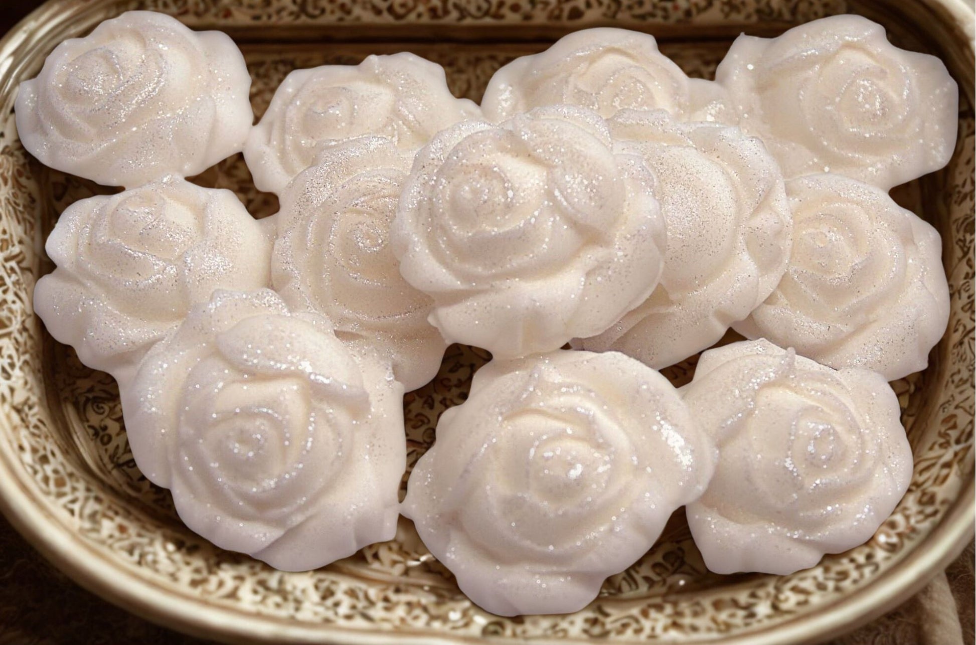 12 Glittered white Rose Buds Edible Vegan Cupcake Cake Toppers