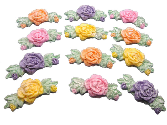 12 Mini Vegan Rose Garlands Glittered Edible Cupcake Toppers