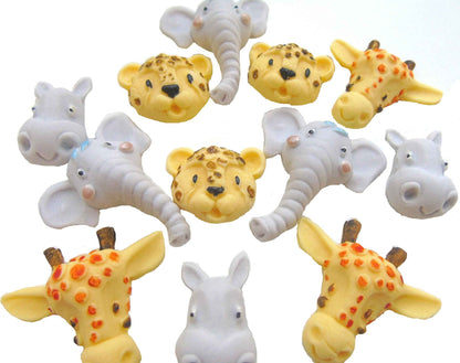 12 Mixed Animal Faces Safari Birthday Baby Shower Cake Toppers