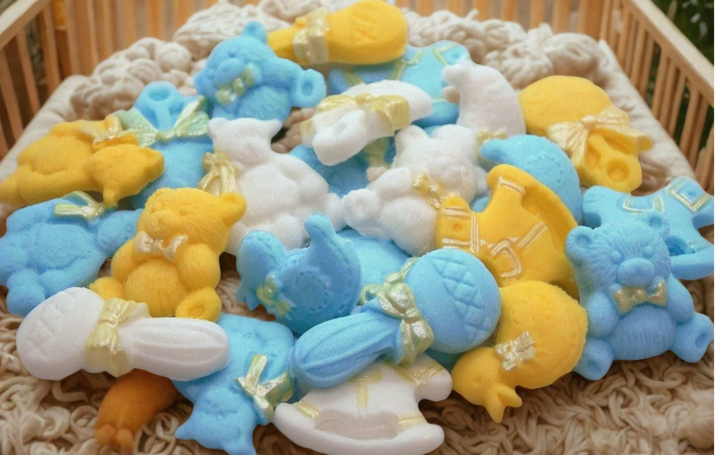 24 blue yellow and white mixed baby shower cupcake topper decoration