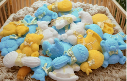 24 blue yellow and white mixed baby shower cupcake topper decoration