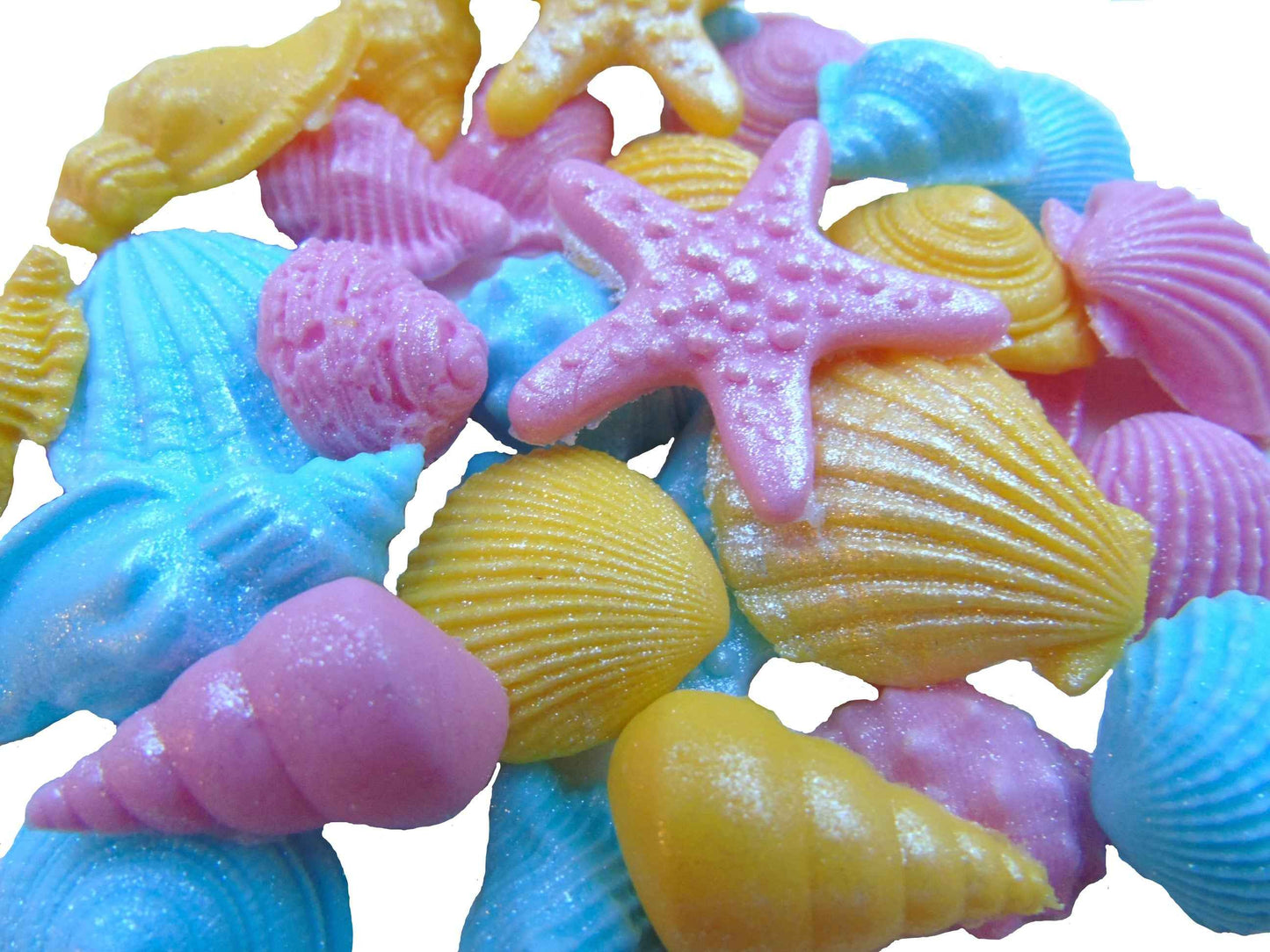 30 Coloured Glittered Sea Shells Edible Cupcake Cake Decorations