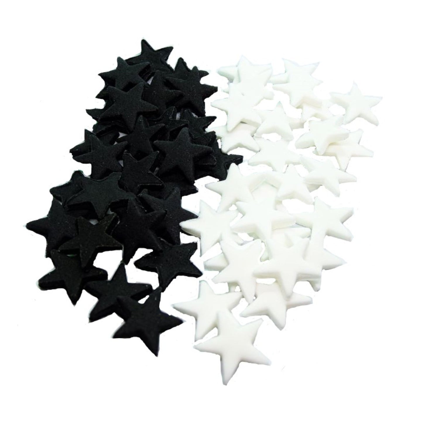 40 Black and white mix of edible stars on a white background