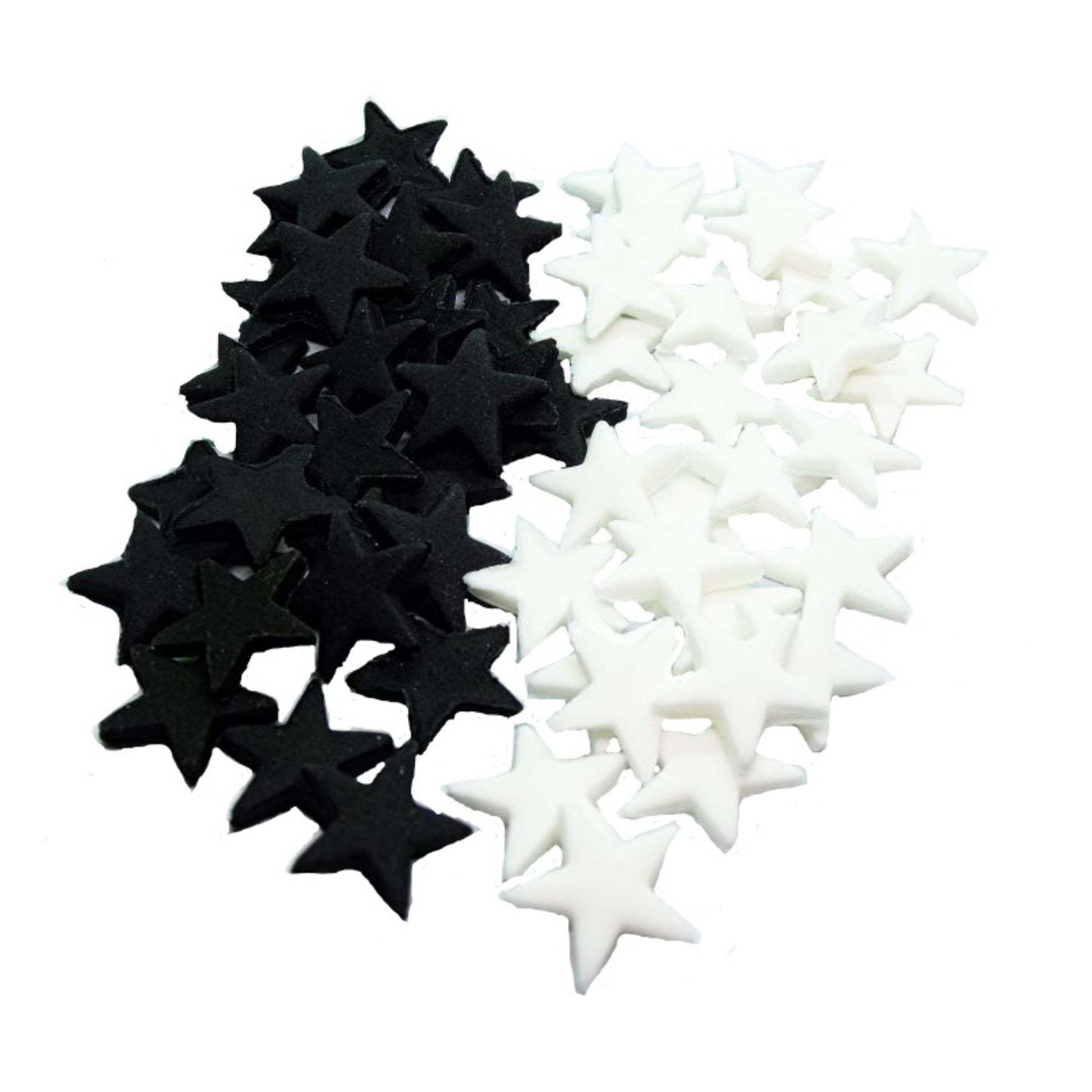 40 Black and white mix of edible stars on a white background