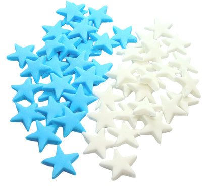 40 Blue and white mix of edible stars on a white background