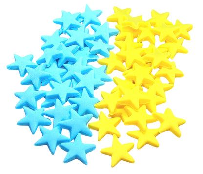 40 Blue and Yellow mix of edible stars on a white background