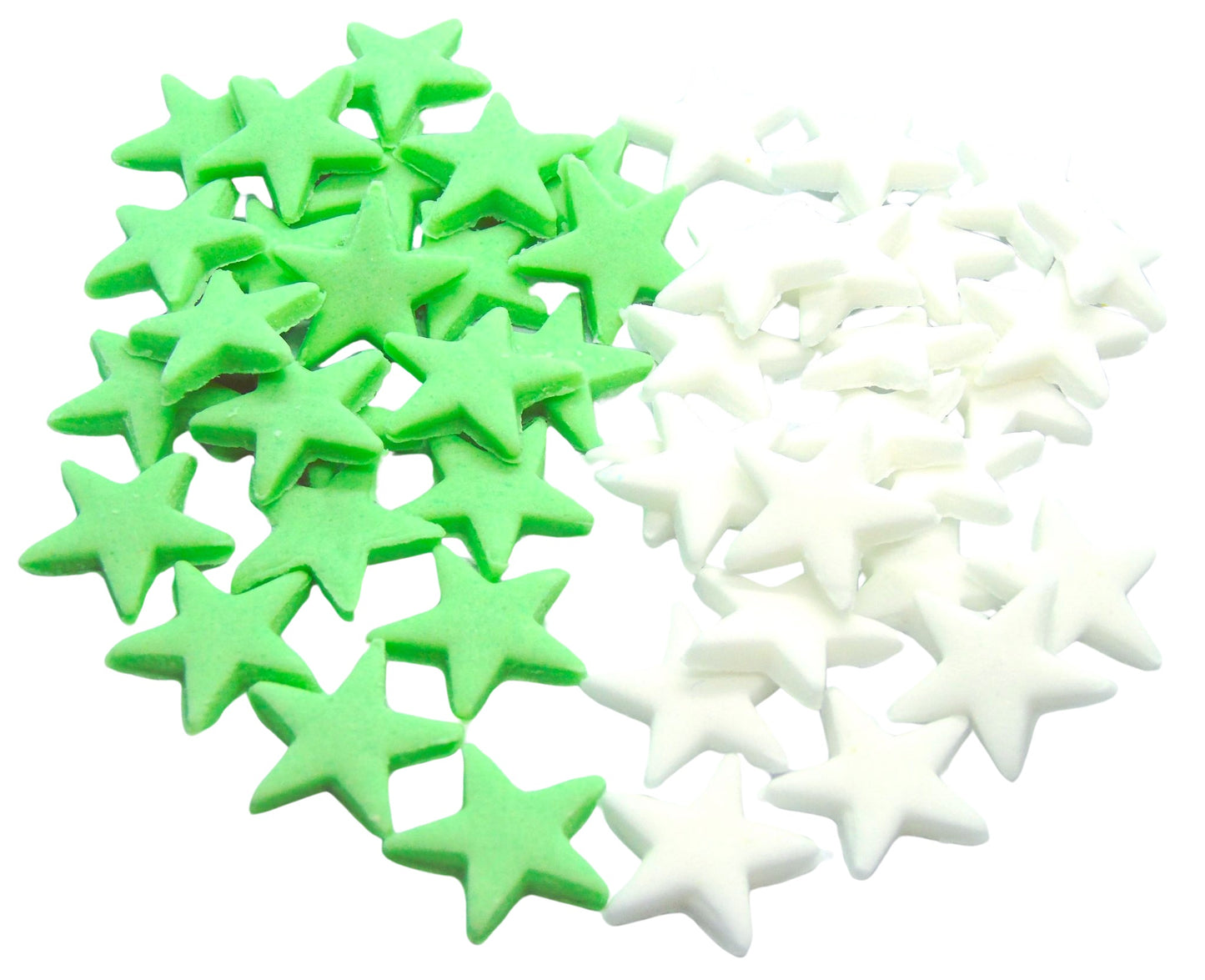 40 Green and white mix of edible stars on a white background