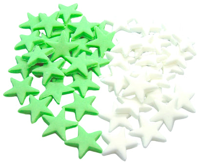 40 Green and white mix of edible stars on a white background