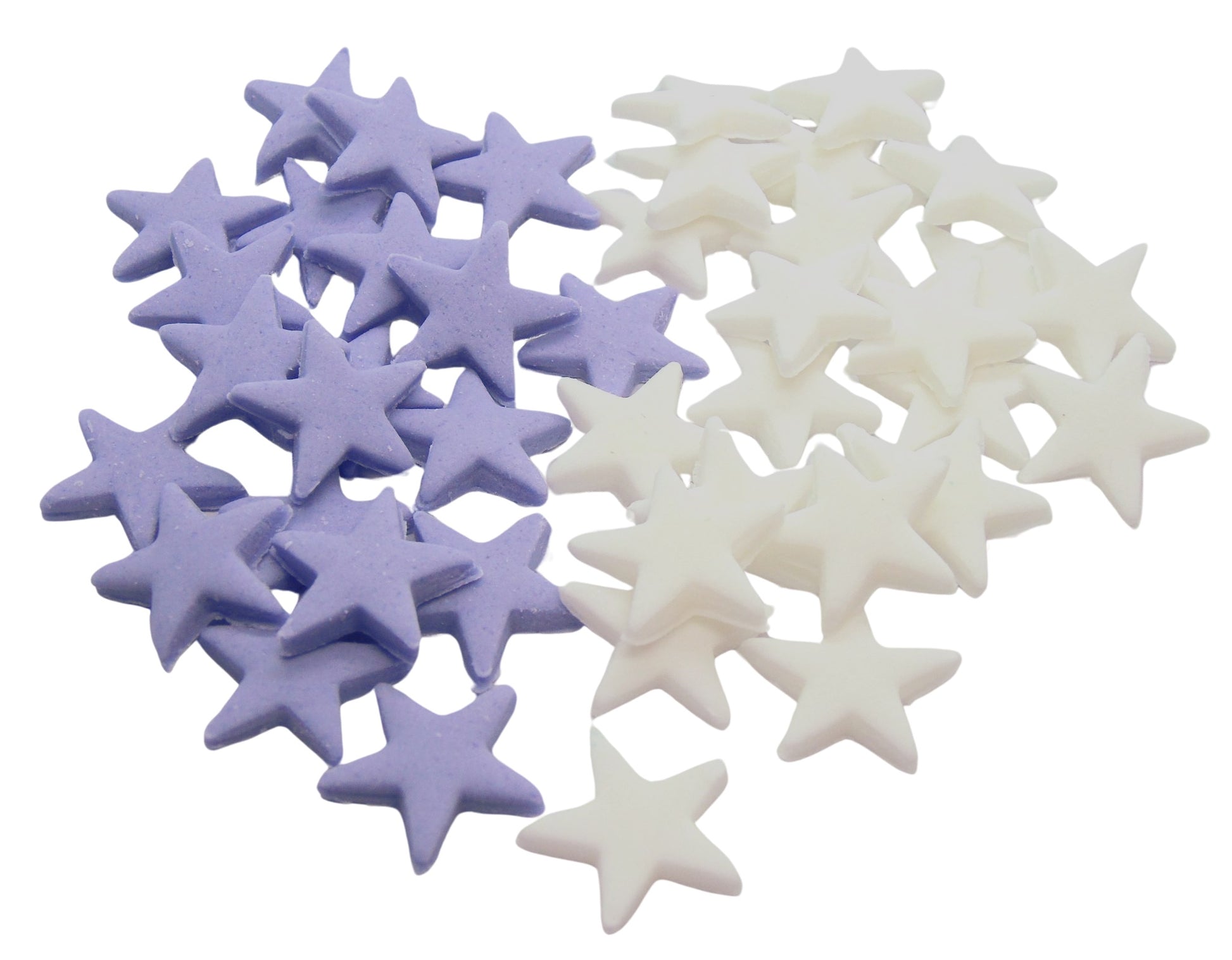 40 Purple and white mix of edible stars on a white background