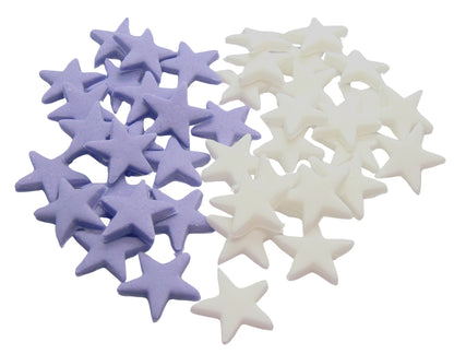 40 Purple and white mix of edible stars on a white background