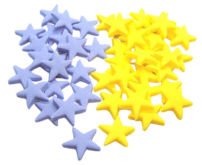 40 Purple and Yellow mix of edible stars on a white background