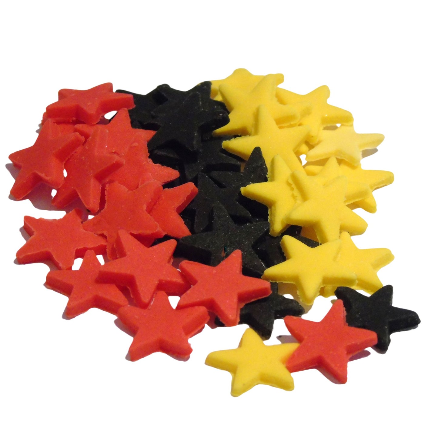 40 Red Black and Yellow mix of edible stars on a white background