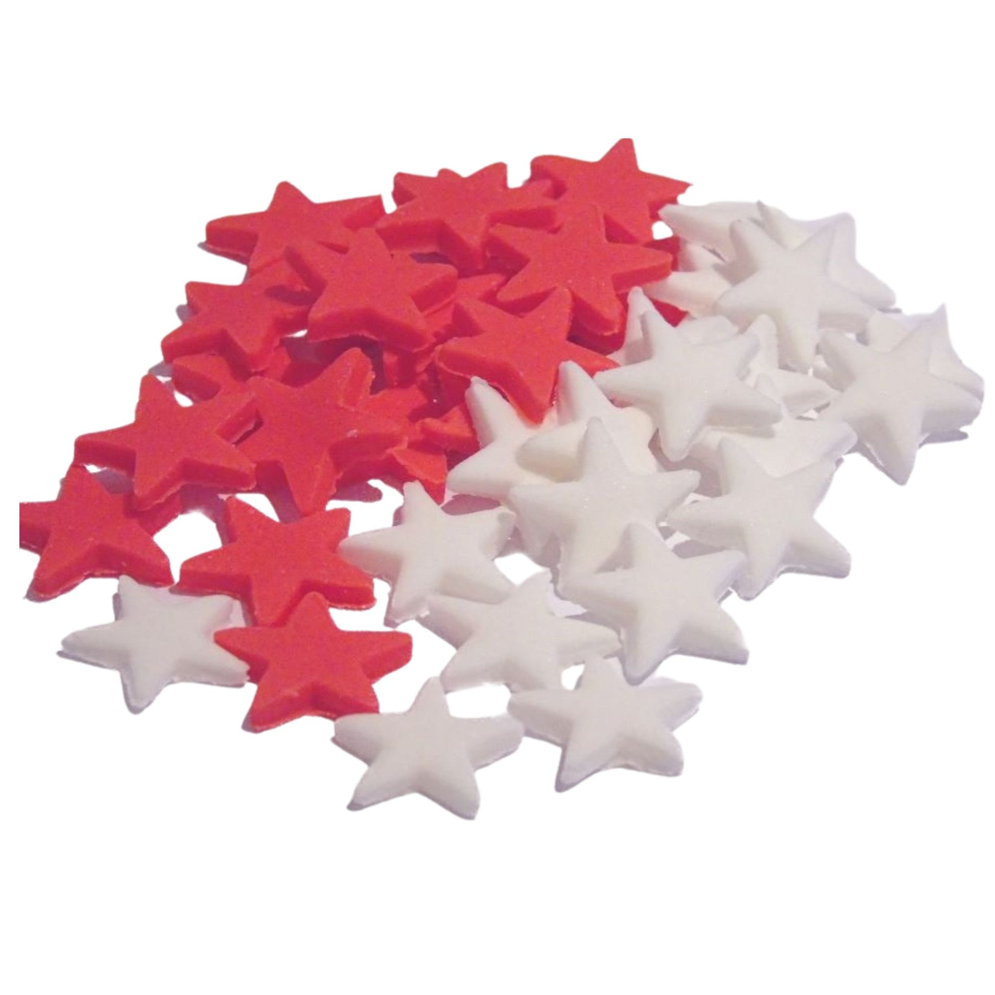 40 Red and white mix of edible stars on a white background
