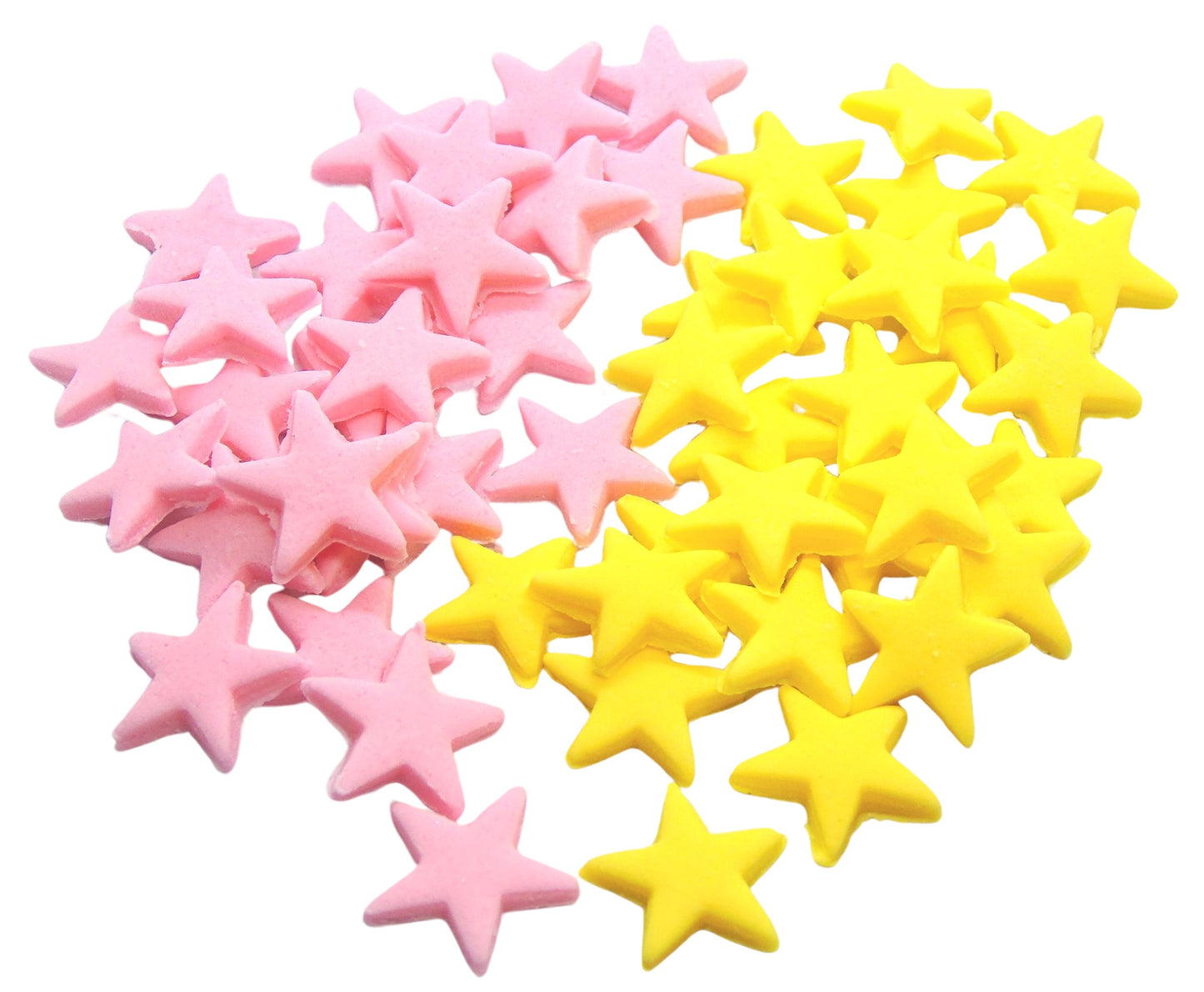 40 Pink and Yellow mix of edible stars on a white background