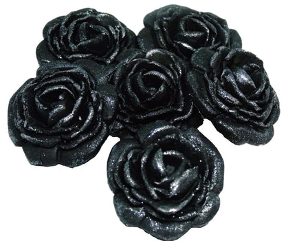 6 Glittered edible large roses Black vegan dairy free & gluten free rose decorations