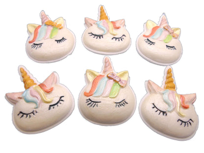 Set  6 unicorn faces handmade cupcake topper decorations
