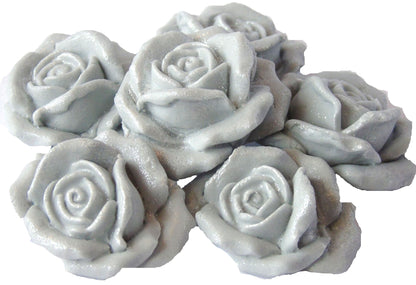 6 Silver Glittered edible large roses vegan dairy free & gluten free decorations