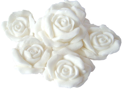 6 White Glittered edible large roses vegan dairy free & gluten free decorations