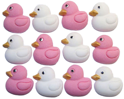 Baby Shower Vegan Cupcake Decorations 12 pink & White Mixed coloured Edible Small Ducks